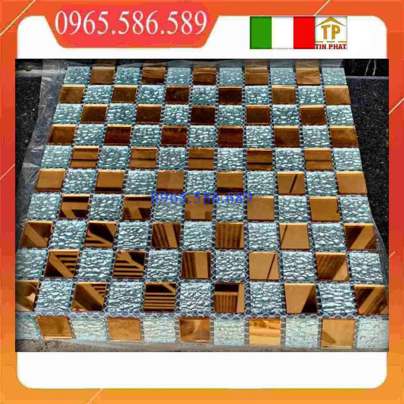 Gạch Mosaic kính vàng -xám VINK15