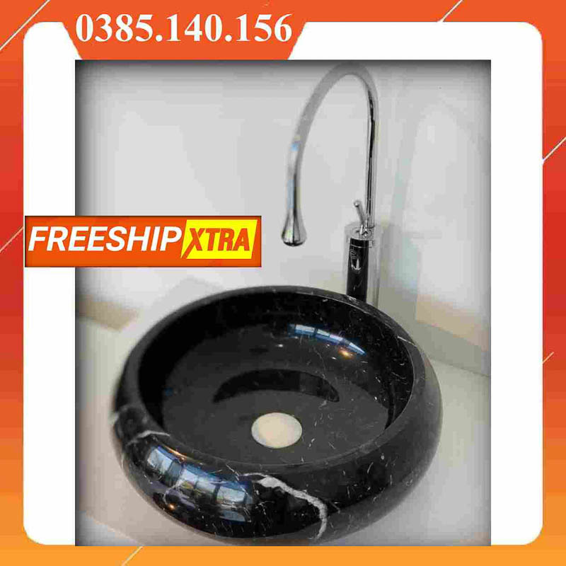 Chậu Lavabo đá Marbal tự nhiên tròn phình thân - Ảnh 4
