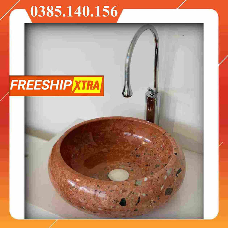 Chậu Lavabo đá Marbal tự nhiên tròn phình thân - Ảnh 3
