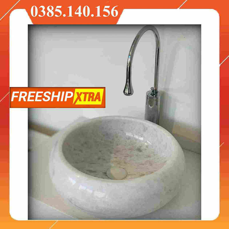 Chậu Lavabo đá Marbal tự nhiên tròn phình thân - Ảnh 2