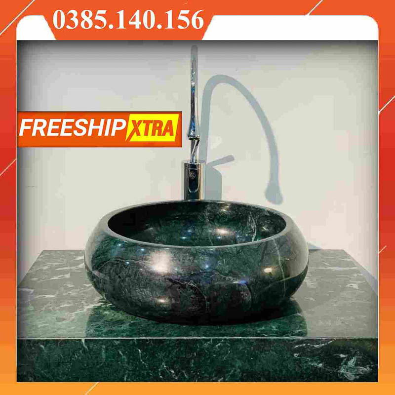 Chậu Lavabo đá Marbal tự nhiên tròn phình thân