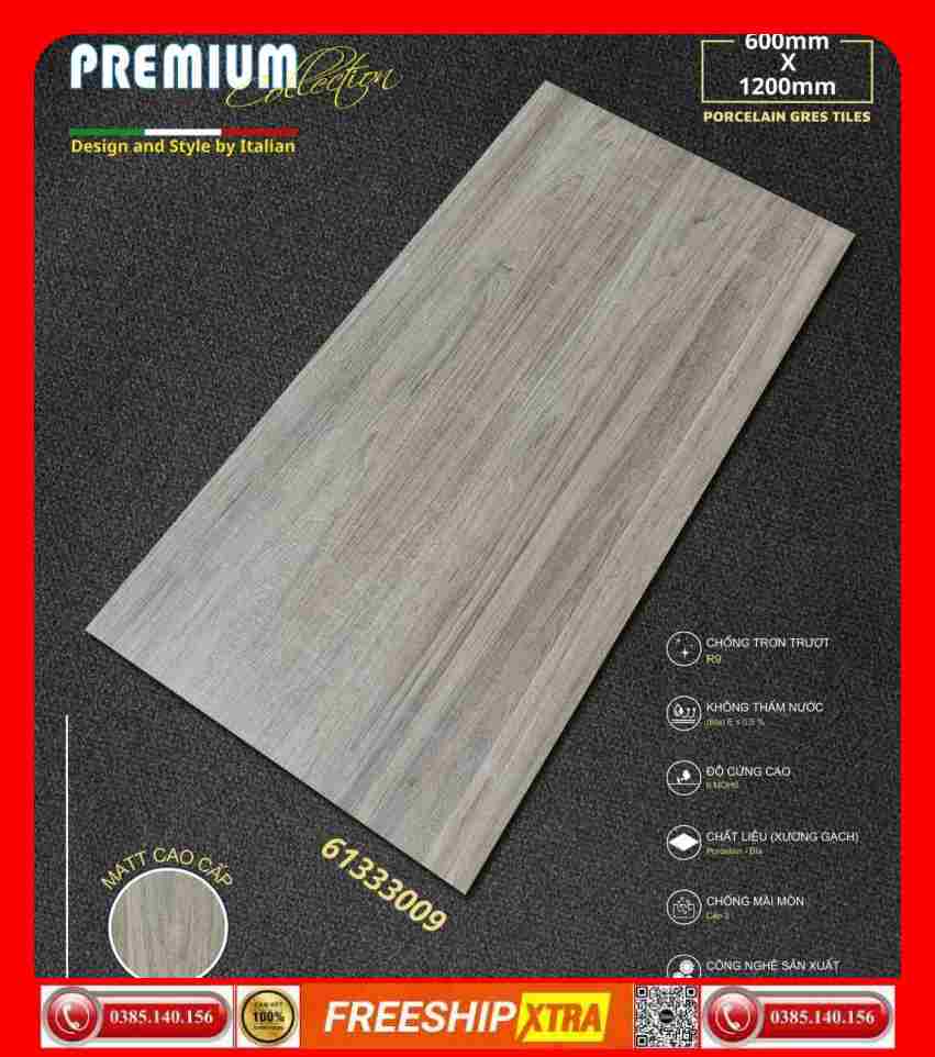 Gạch 60x120 Apodio 61333009 vân gỗ sọc ngang xám