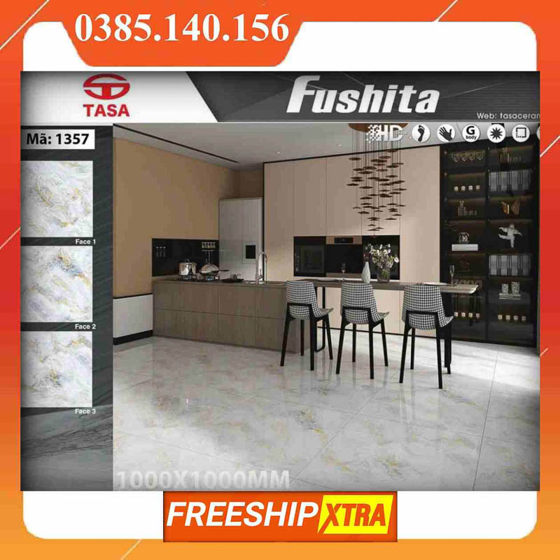 Gạch 1mx1m Fushita 1357 vân mây vàng