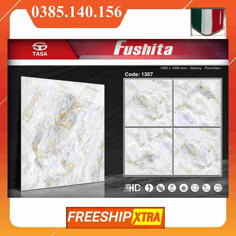 Gạch 1mx1m Fushita 1357 vân mây vàng - Ảnh 2