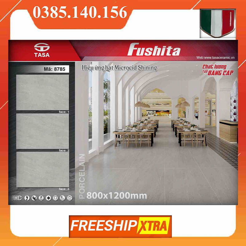 Gạch 80x120 Fushita 8785 đá mờ màu xám bê tông