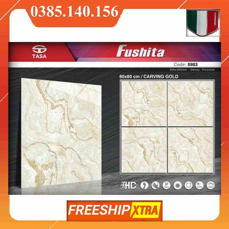 Gạch 80x80 Fushita 8983 Tasa đá bóng màu vàng