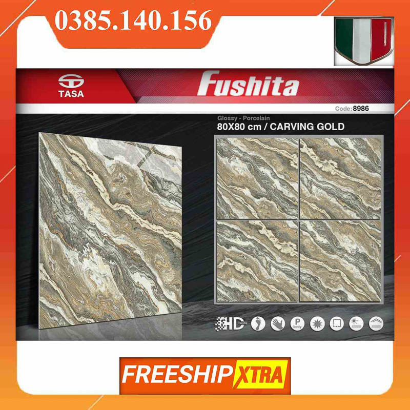 Gạch 80x80 Fushita 8986 đá bóng màu nâu xám