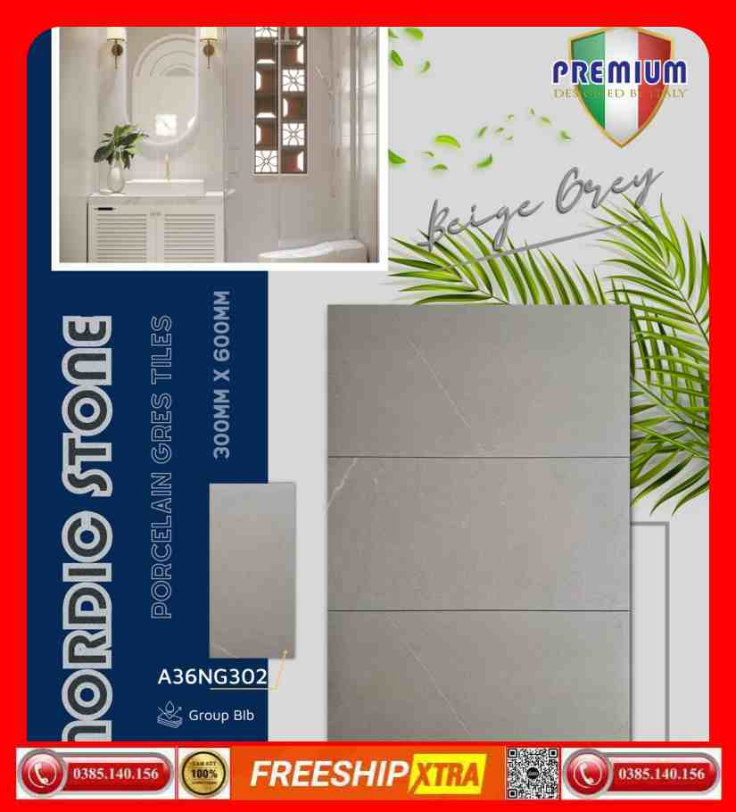 Gạch 30x60 nordic-stone-A36NG302 đá mờ xám