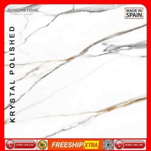 Gạch Italy 120x120 SANCHIS HOME CALACATTA LUX màu trắng vân vàng