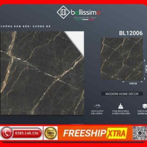 Gạch Italy 120x120 BELLISSIMO BL12006 đá marbal đen tia chớp xám
