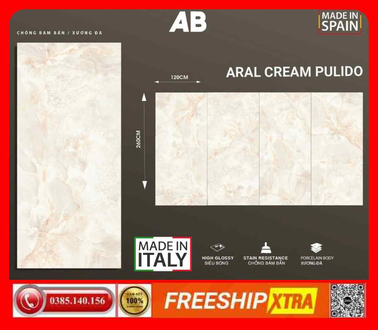 Gạch Italy 120x260 AB-ARAL-CREAM-PULIDO màu vàng vân mây - Ảnh 3