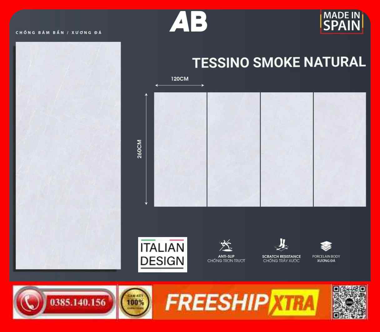 Gạch Italy 120x260 AB TES SMOKE NATURAL tông xám mờ mịn