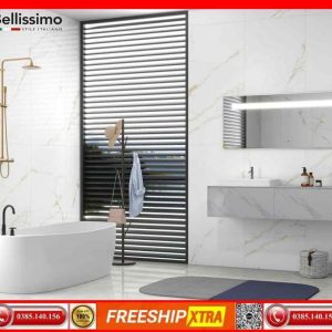 Gạch Italy 75x150 HBI-HB157014 màu trắng vân vàng diệt khuẩn