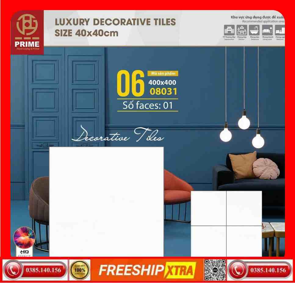 Gạch 40x40 Prime 8031 đá mờ màu trắng