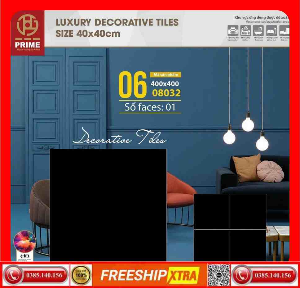 Gạch 40x40 Prime 8032 đá mờ màu đen