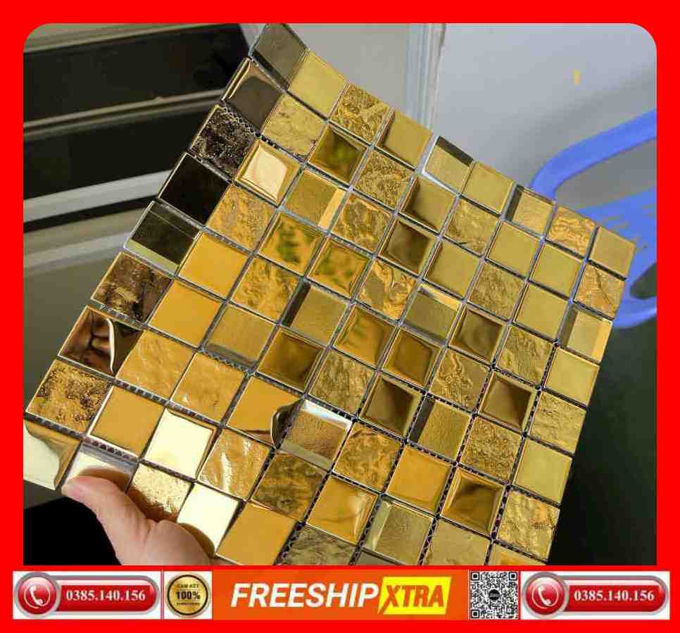Gạch Mosaic thuỷ tinh màu vàng karaoke - bar VINMH-502 - Ảnh 2