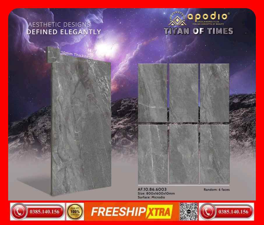 Gạch 80x160 APODIO 6003 đá mờ mịn màu xám đậm