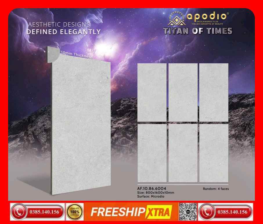 Gạch 80x160 APODIO 6004 đá mờ mịn màu xám nhạt