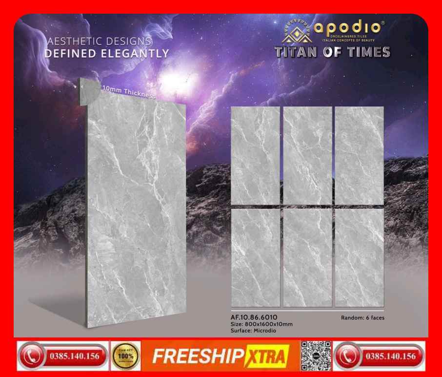 Gạch 80x160 APODIO 6010 đá mờ mịn màu xám tia chớp trắng