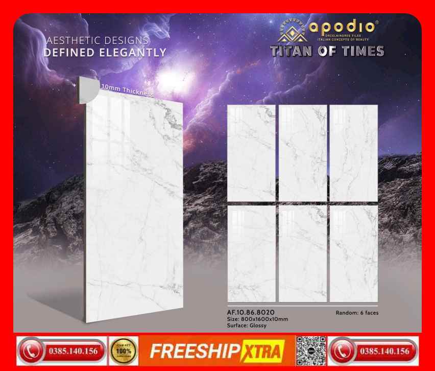 Gạch 80x160 APODIO 8020 màu trắng vân xám nhẹ