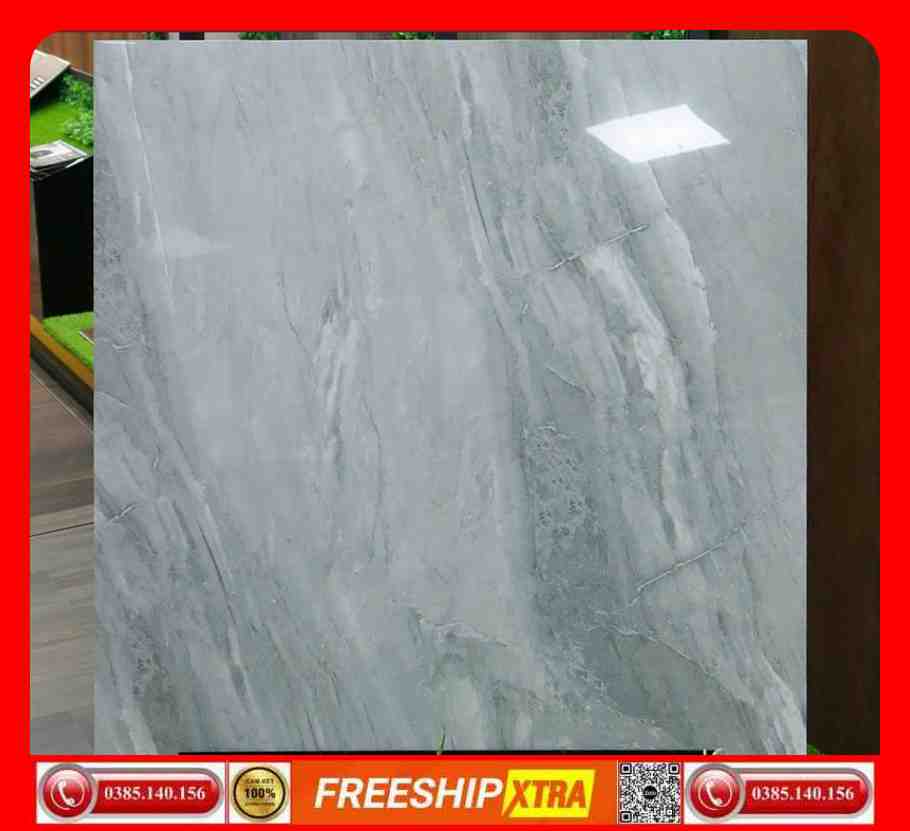 Gạch lát 80x80 Á Mỹ 0601 vân đá màu xám bóng