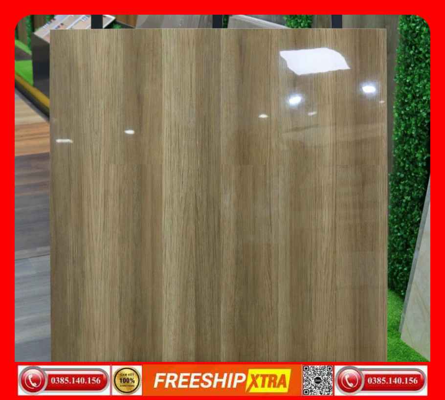 Gạch lát 80x80 Á Mỹ 0807 vân gỗ bóng màu nâu sọc
