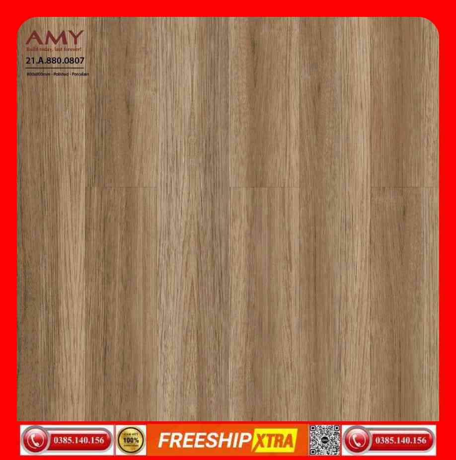 Gạch lát 80x80 Á Mỹ 0807 vân gỗ bóng màu nâu sọc - Ảnh 3