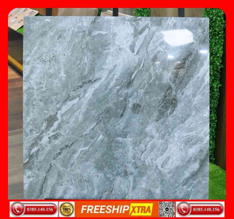Gạch lát 80x80 Á Mỹ 6518 đá bóng kính màu xám