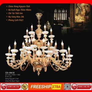 Đèn chùm cổ điển Châu Âu đồng chao đá ngọc trai CD-106