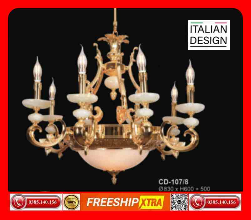 Đèn chùm cổ điển Châu Âu đồng chao đá ngọc trai CD-107