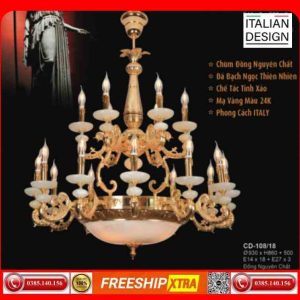 Đèn chùm cổ điển Châu Âu đồng chao đá ngọc trai CD-108