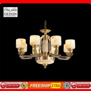 Đèn chùm cổ điển Châu Âu đồng chao đá ngọc trai CD-182
