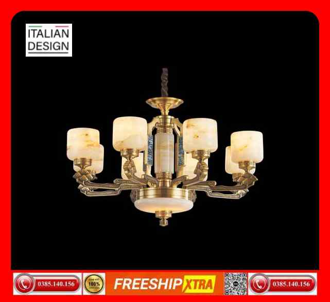 Đèn chùm cổ điển Châu Âu đồng chao đá ngọc trai CD-182