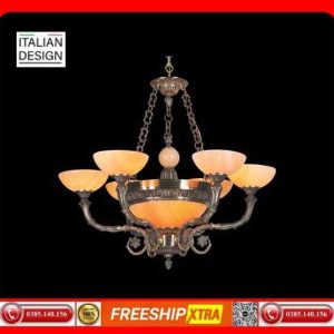 Đèn chùm cổ điển Châu Âu đồng chao đá ngọc trai CD-187