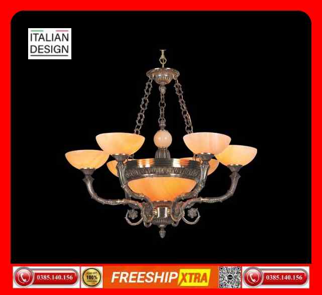 Đèn chùm cổ điển Châu Âu đồng chao đá ngọc trai CD-187