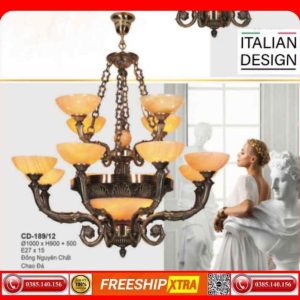 Alternative view of Đèn chùm cổ điển Châu Âu đồng chao đá ngọc trai CD-189