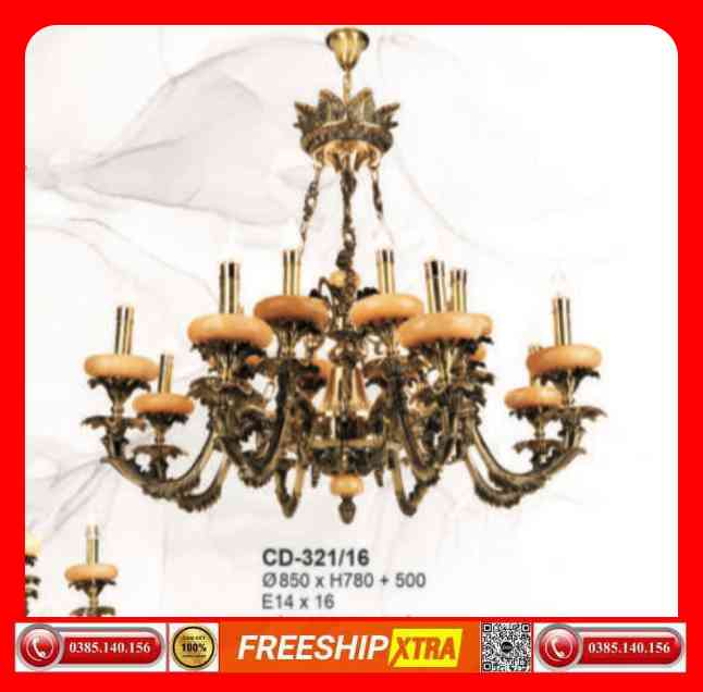 Đèn chùm cổ điển Châu Âu đồng chao đá ngọc trai CD-321