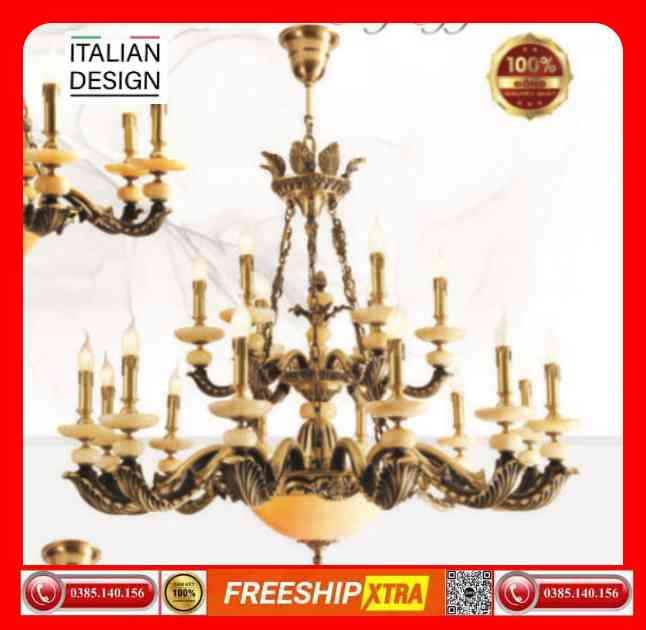 Đèn chùm cổ điển Châu Âu đồng chao đá ngọc trai CD-325