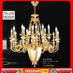 Đèn Chùm đồng nguyên chất mạ vàng cao cấp C-413
