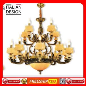 Alternative view of Đèn chùm cổ điển Châu Âu đồng chao đá ngọc trai CD-774