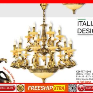 Alternative view of Đèn chùm cổ điển Châu Âu đồng chao đá ngọc trai CD-777