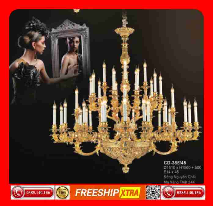 Đèn chùm treo tường nến đồng nguyên chất cao cấp CD-329 - Ảnh 9
