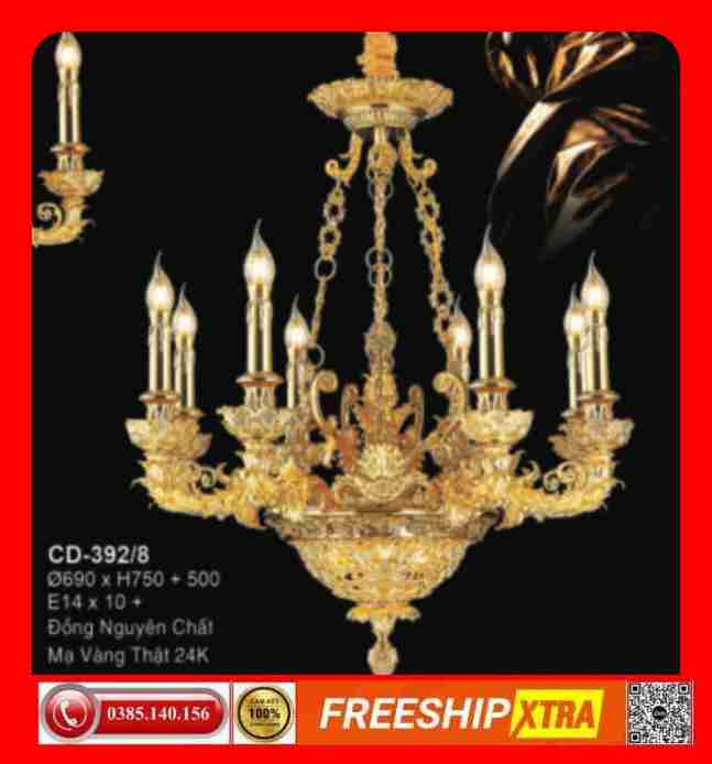 Đèn chùm treo tường nến đồng nguyên chất cao cấp CD-329 - Ảnh 3