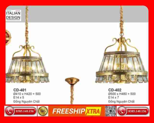 Đèn treo tường đồng nguyên chất cao cấp CD-401-402