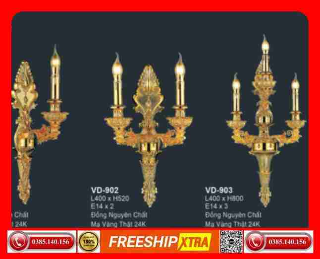 Đèn tường nến đồng nguyên chất cao cấp VD-901-902-903