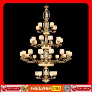 Đèn chùm cổ điển Châu Âu đồng chao đá ngọc trai CD-185