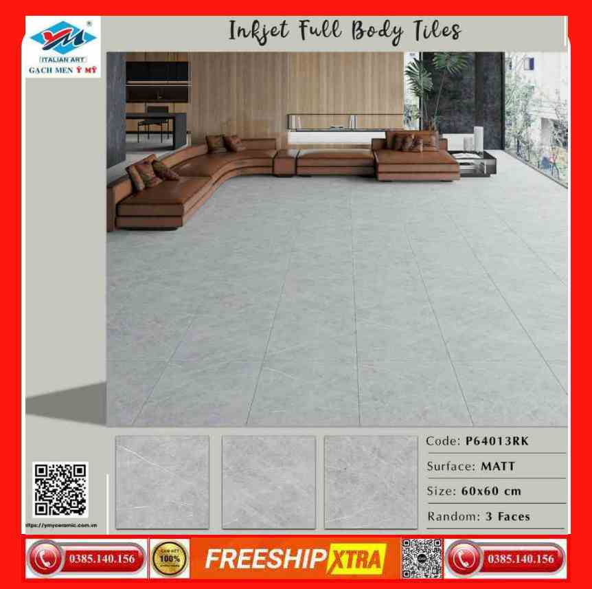 Gạch 60x60 Ý Mỹ Columbuscera-P64013RK màu xám nhạt