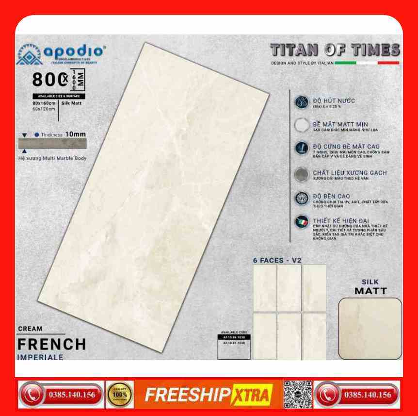 Gạch 80x160 APODIO AF-1086-1038 mờ mịn dày 10 ly