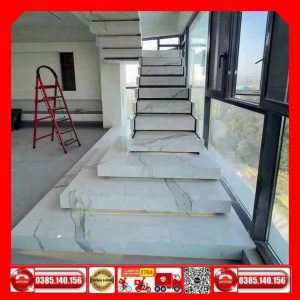 Đá ốp lát cầu thang CT01VIN Marbal trắng xám
