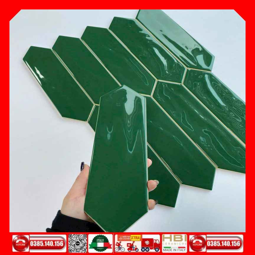 Gạch thanh Mosaic mũi tên 75x150mm xanh lá M75306J-3
